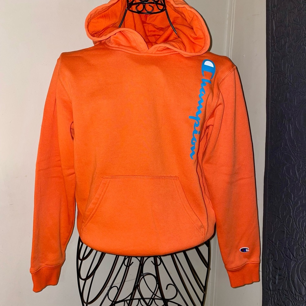Champion Athletic Wear Vibrant Orange Hoodie Pullover Kids size Large